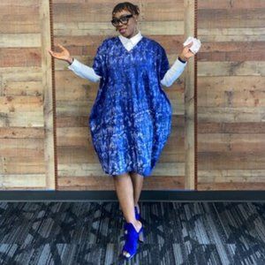 Knee length Adire Boubou dress - One size - Ready to ship